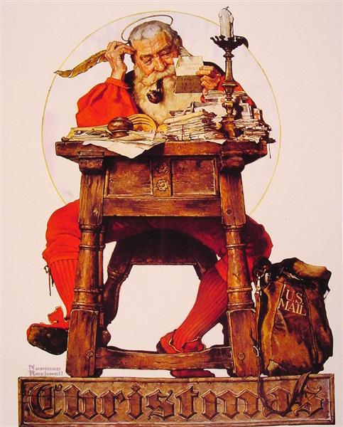Christmas Santa Reading Mail by Norman Rockwell