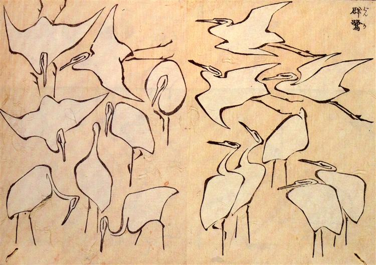 Cranes from Quick Lessons in Simplified Drawing by Katsushika Hokusai