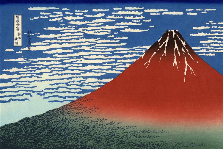 Fuji, Mountains in clear Weather  (Red Fuji) by Katsushika Hokusai