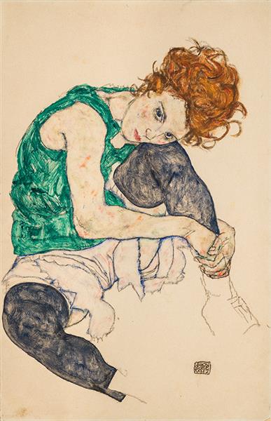 Seated Woman with Bent Knee by Egon Schiele