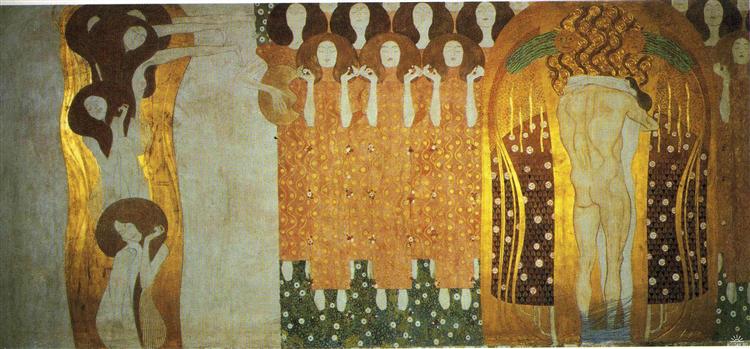 The Beethoven Frieze: The Longing for Happiness Finds Repose in Poetry. Right wall by Gustav Klimt