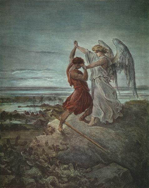 The wrestle of Jacob by Gustave Dore